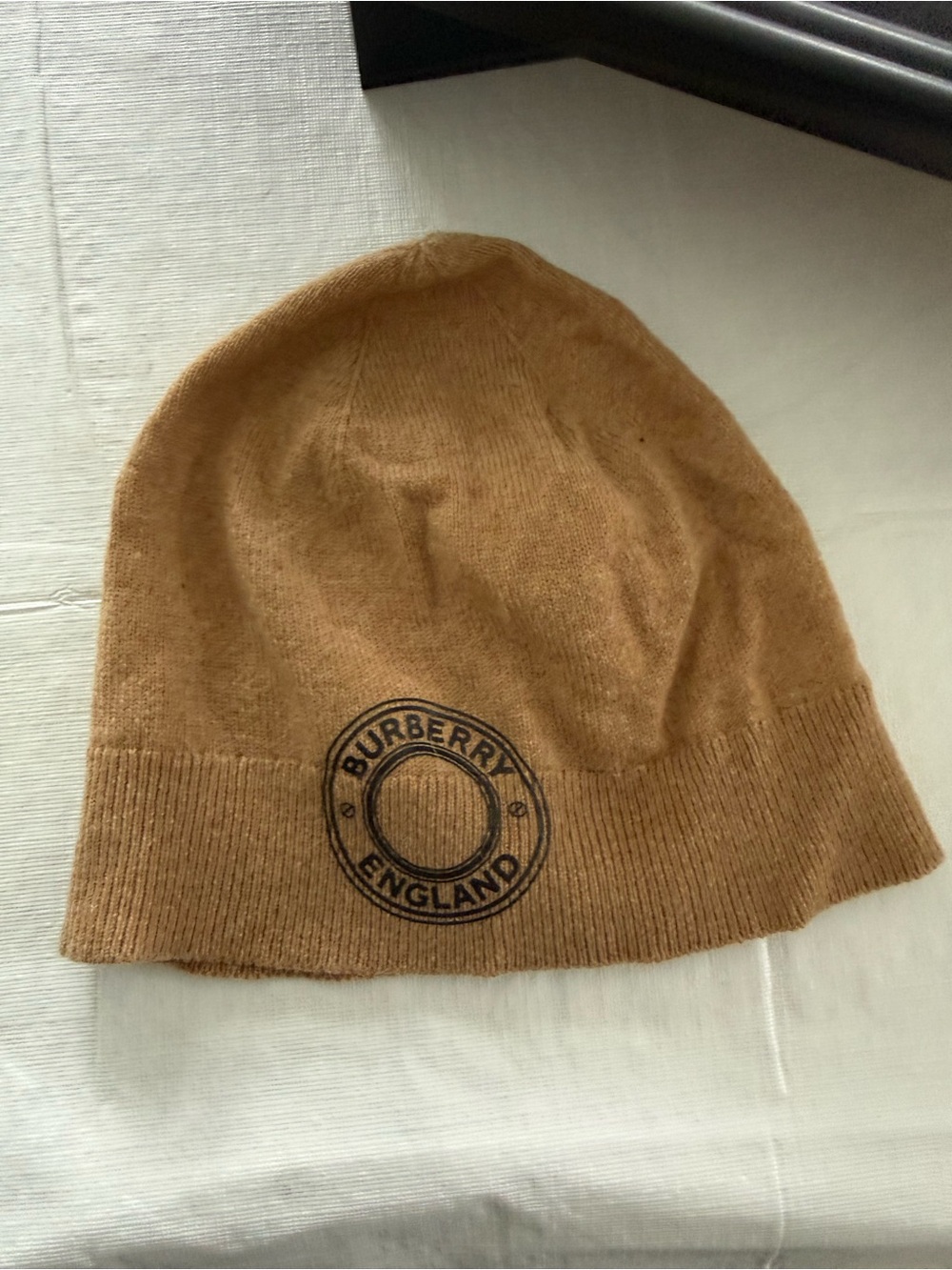 Burberry Camel Brown Logo Knit Beanie